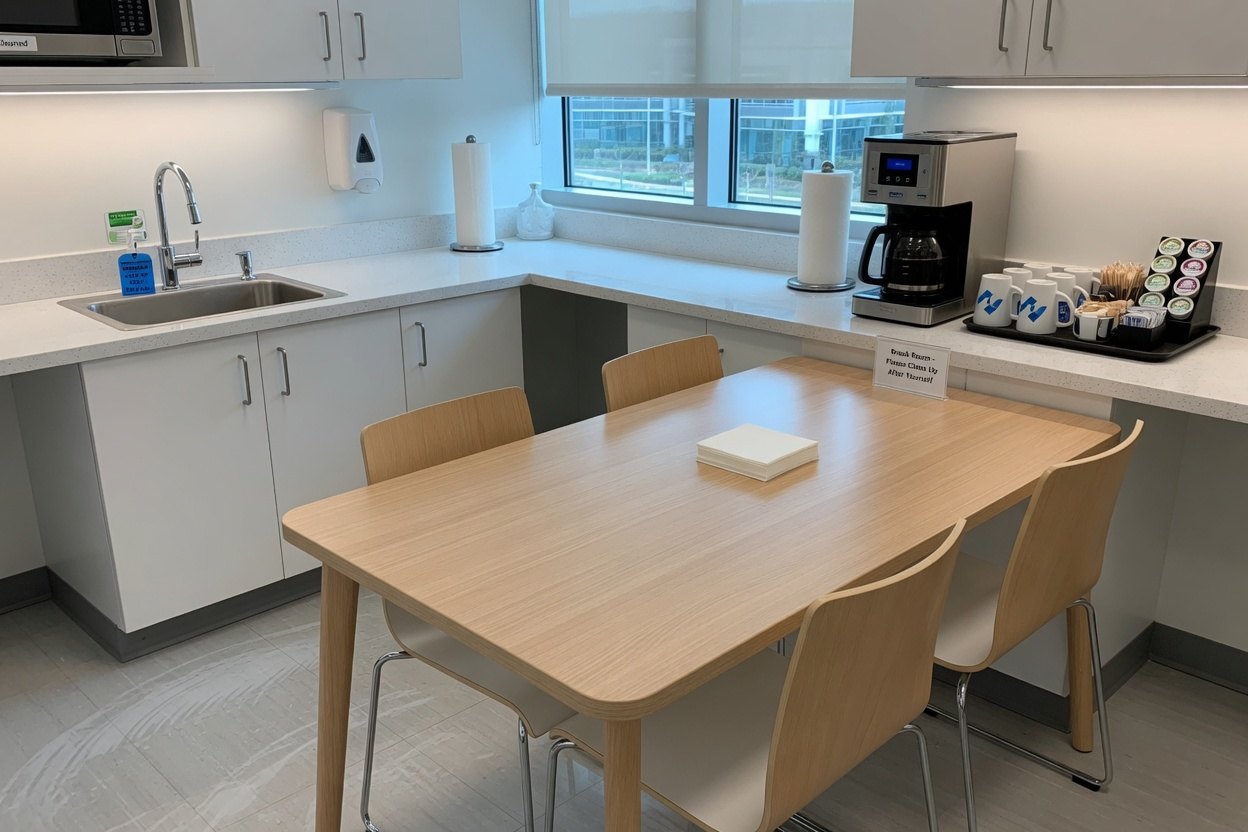 An office break room after close